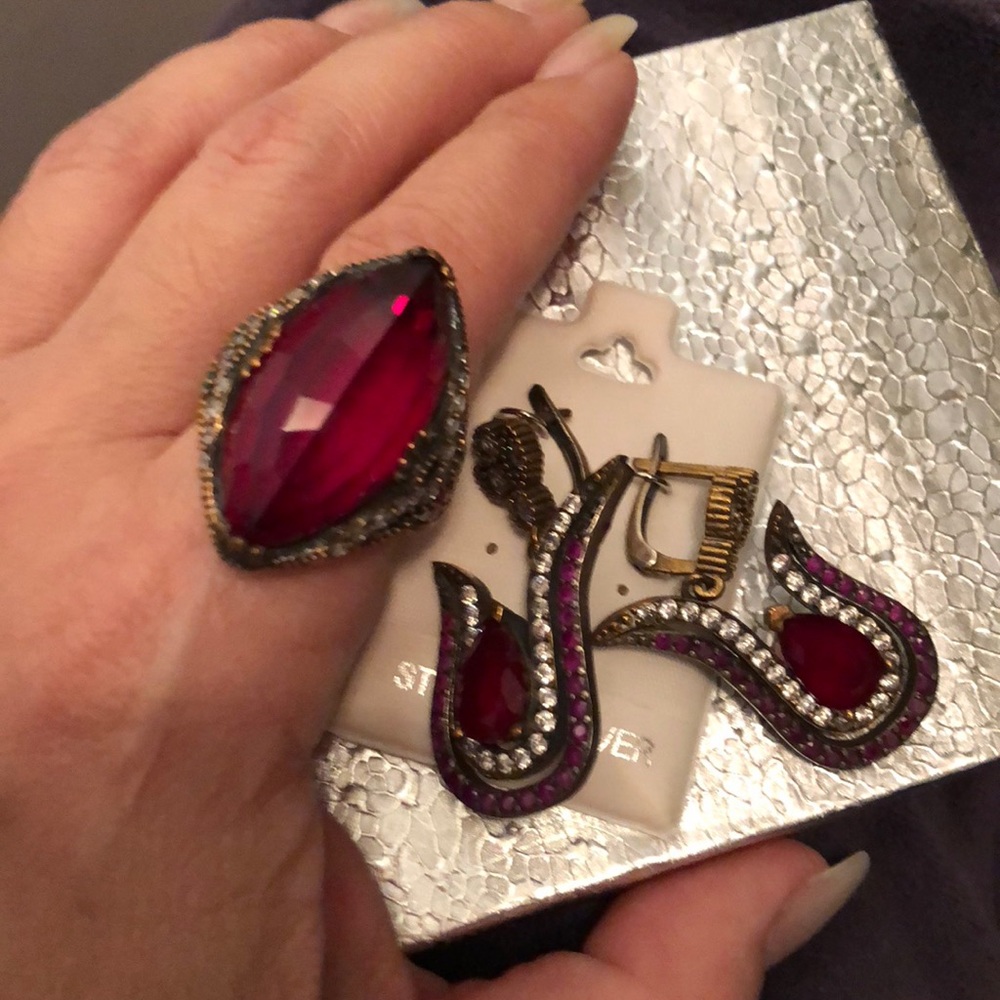 Ruby Ring Set With Earrings From India- Indian Je… - image 1